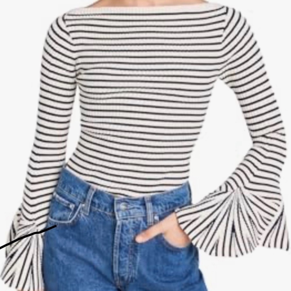 Anna Grace Black and White Striped Long Sleeve Top